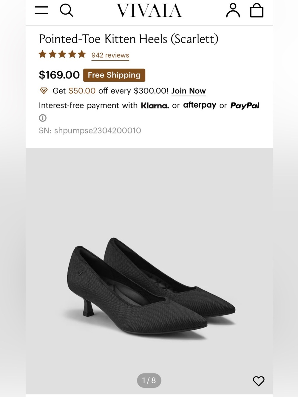 VIVAIA Pointed-Toe Kitten Heels in Black